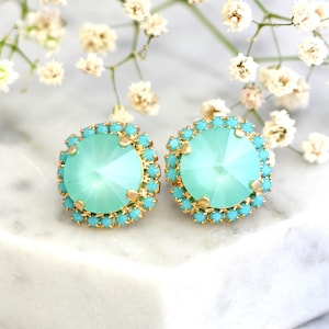 Sage Green Earrings, Mint Earrings, Mint Crystal Stud Earrings, Bridal Mint Green Crystal Earrings, Mint Green Studs, Bridesmaids Gifts