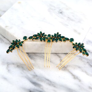 Bridal Hair Comb, Emerald Hair Comb, Hair Side Comb, Bridal Emerald Hair Accessories, Bridal Green Emerald Hair Comb, Emerald Hair Comb image 8