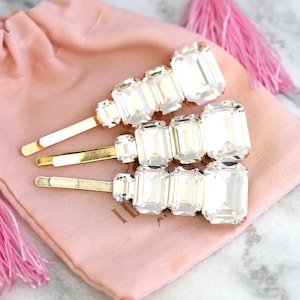 Bridal Hair Pin, Bridal Crystal Hairpin, Clear Crystal Bobby Pin, Bridal Gold Crystal Bobby Pin, Wedding Hair Jewelry, Bridal Gold Bobby Pin