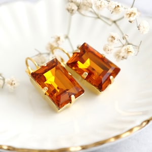 Amber Crystal Drop Earrings, Honey Crystal Drop Earrings, Burnt Orange Drop Earrings, Light Amber Crystal Earrings, Autumn Orange Earrings