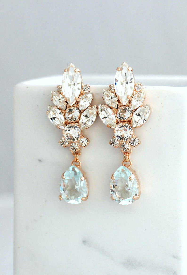 Aquamarine Chandelier, Bridal Chandeliers, Blue Sky Earrings, Bridal Earrings, Aquamarine Crystal Earrings, Bridal light Blue Drop Earrings. image 1