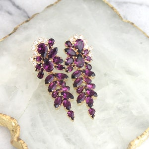Purple Chandelier Crystal Drop Bridal Earrings, Orchid Crystal Earrings, Bridal Purple Earrings, Mother Of Bride Earrings, Purple Earrings