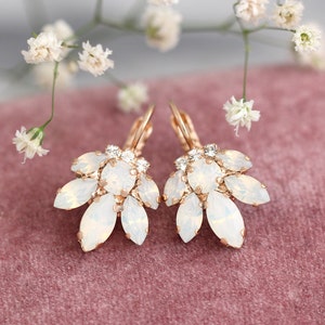 Bridal Opal Earrings, Crystal Drop Opal Earrings, Bridal Cluster Earrings, Drop Earrings, Opal Bridal Drop Earrings, Bridesmaids Earrings image 3