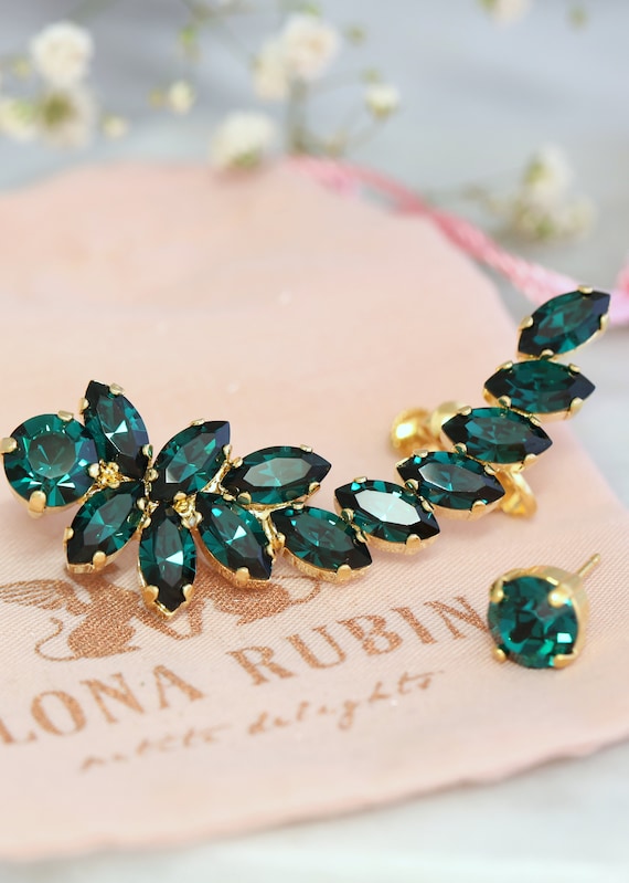 CRYSTAL EAR CUFF GREEN CRYSTAL EAR CUFF GREEN