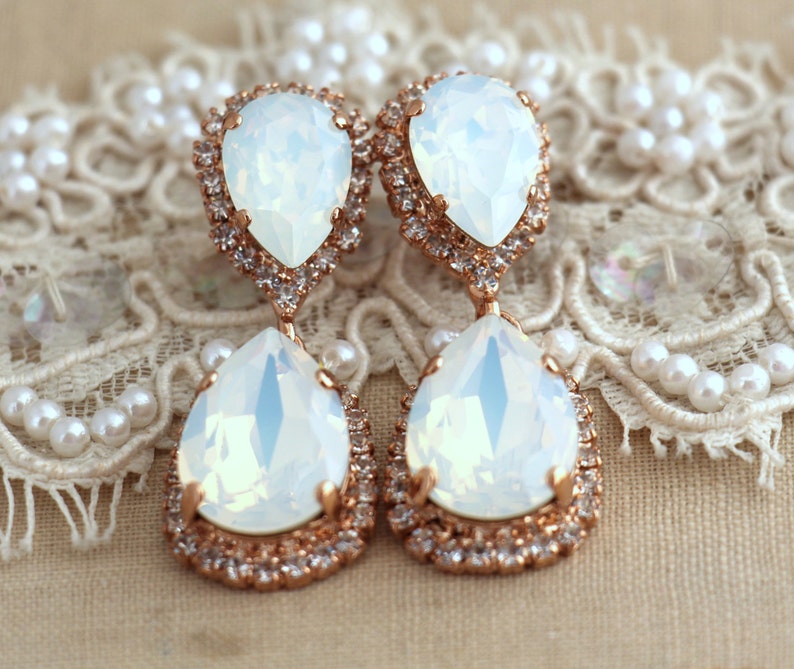 Opal Chandelier Earrings, Bridal Opal Earinngs, Bridal earrings, Rose Gold chandelier earrings, Drop earrings, Bridal Opal Dangle Earrings image 1