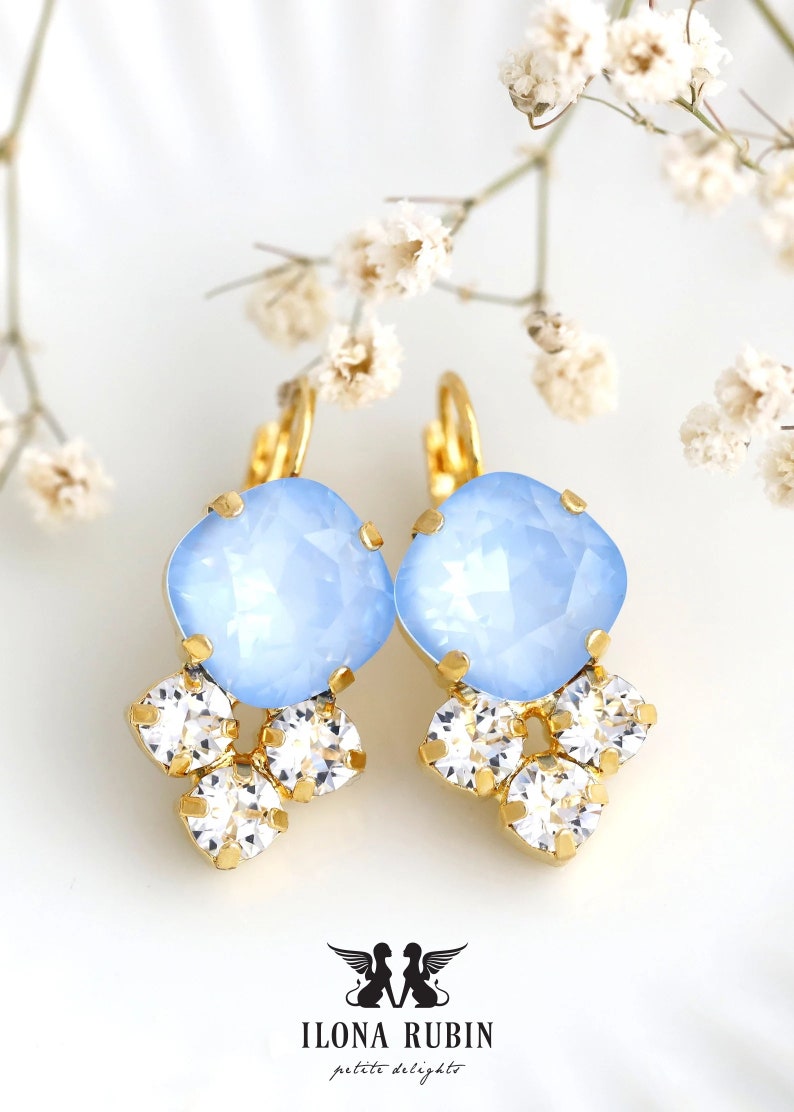 Powder Blue Earrings, Powder Blue Drop Crystal Earrings, Bridal Blue Earrings, Light Blue Crystal Earrings, Sky Blue Bridal Drop Earrings image 2