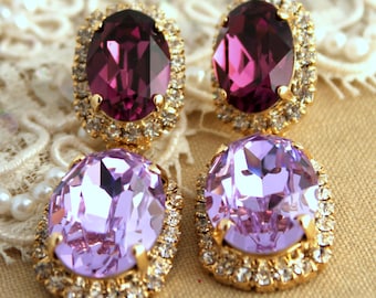 Purple Chandelier Earrings, Purple Bridal Earrings, Purple Lavender Long Chandelier Earrings, Orchid Purple Drop Crystal Wedding Earrings