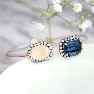 Blue Navy Bridal Cuff Silver, Blue Navy Bracelet, Silver Oxidized Cuff Bracelet, Bridesmaids Bracelets, Bridal Something Blue, Gift For Her