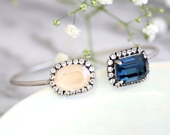 Blue Navy Bridal Cuff Silver, Blue Navy Bracelet, Silver Oxidized Cuff Bracelet, Bridesmaids Bracelets, Bridal Something Blue, Gift For Her