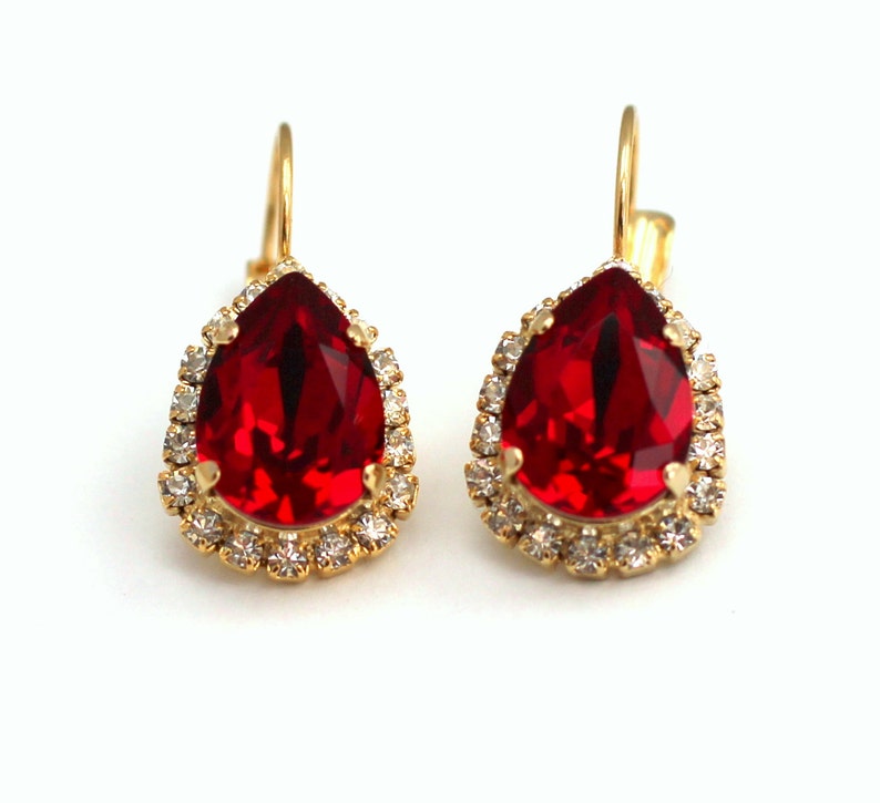 Red Drop Earrings, Bridal Red Drop Earrings, Ruby Red Crystal Drop Earrings, Bridesmaids Earrings, Gift For Her, Christmas Gifts For Mother image 2
