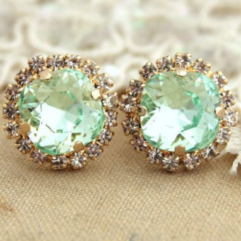 Mint Stud Earrings, Mint Earrings, Crystal Mint Green Studs, Bridal Sage Earrings, Bridesmaids Earring, Bridesmaids Gift, Gift For Her image 4