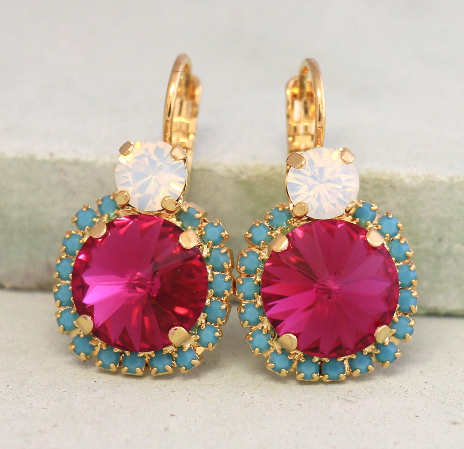 Pink Drop Earrings Pink Turquoise Drop Earrings Fuchsia Pink Etsy
