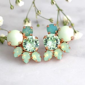 Lime Cream Crystal Bridal Earrings, Lime Green Stud Earrings, Mint Bridal Earrings, Bridesmaids Earrings, Mint Opal Earrings, Gift For Her