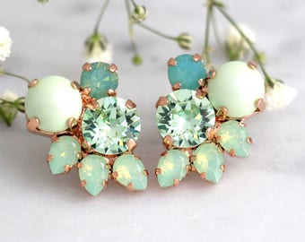 Mint Green Crystal Bridal Earrings, Mint Opal Stud Earrings, Bridal Earrings, Mint Bridal Earrings, Bridesmaids Earrings, Mint Opal Earrings