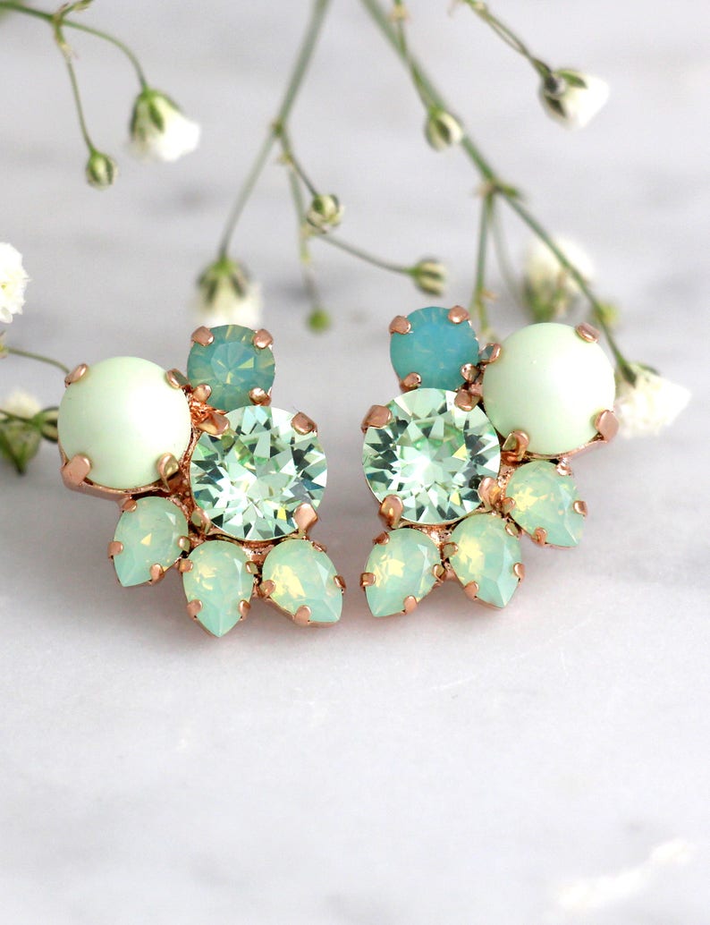 Bridesmaids Earrings Bridal Earrings Mint Opal Stud Earrings Mint Green Crystal Bridal Earrings Mint Bridal Earrings Mint Opal Earrings