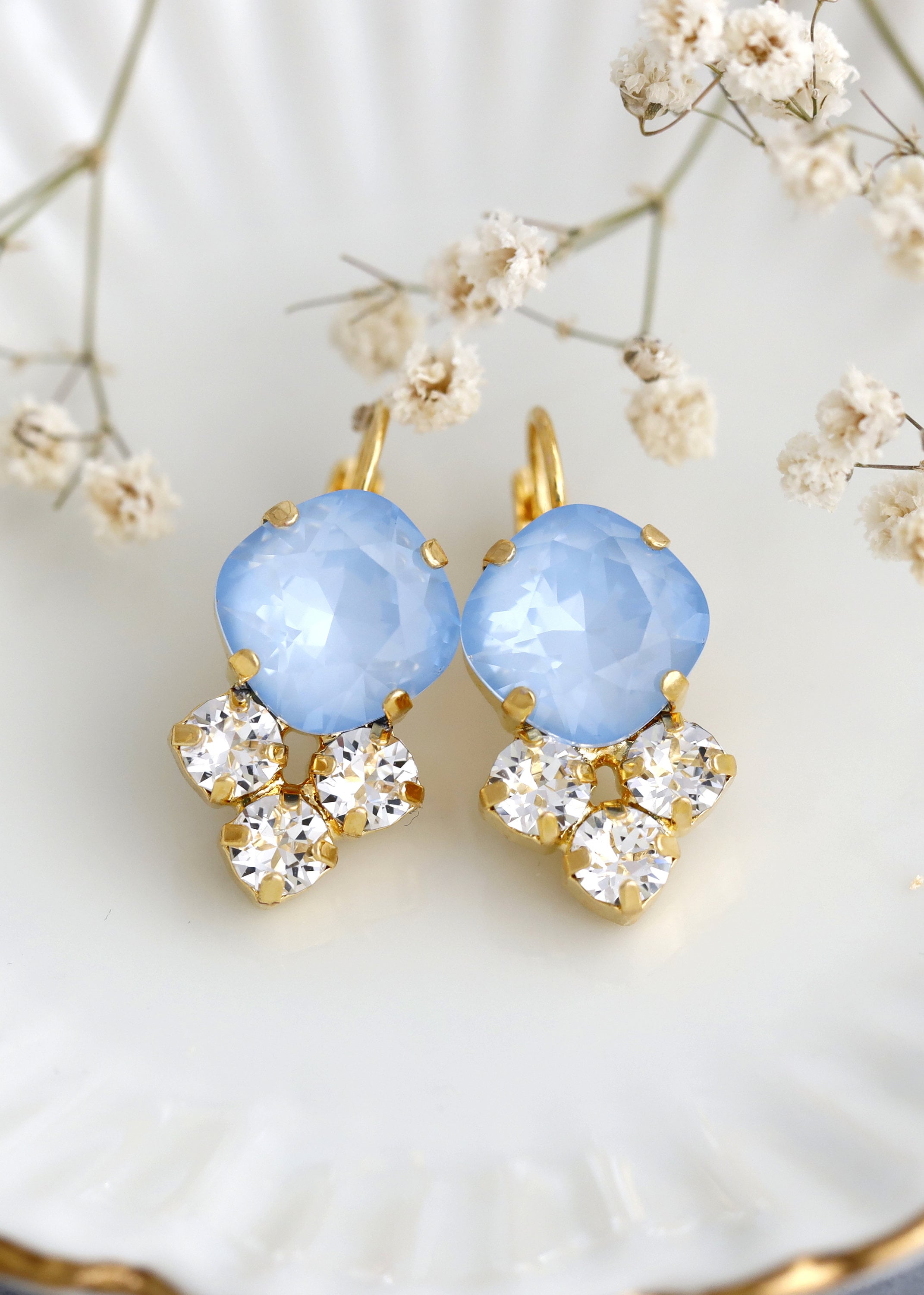 earrings for light blue dress Cute Blue Stone Circle Drop Earrings | Trendy Earrings