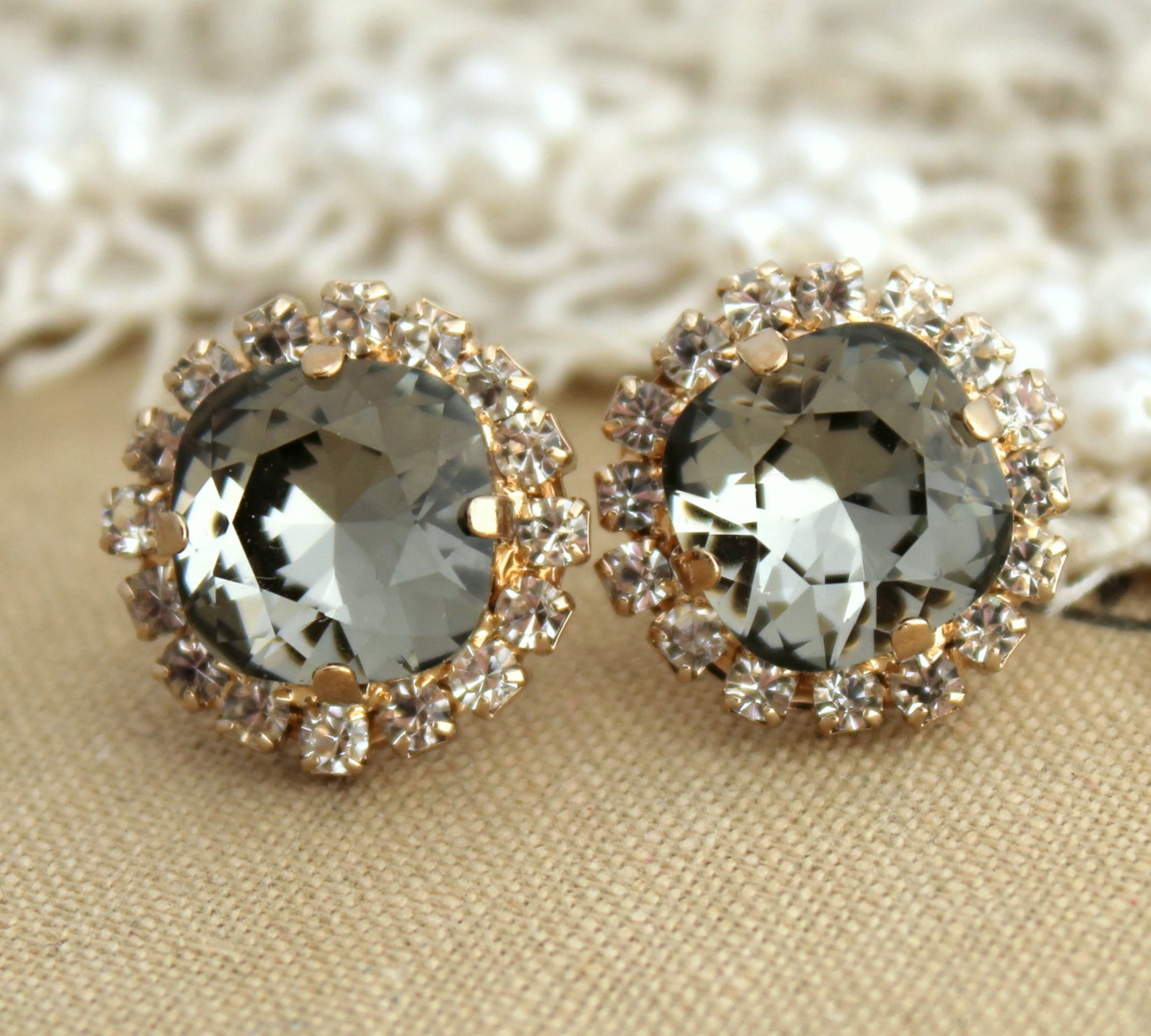 Grey Semi-Precious Stone Stud Earrings
