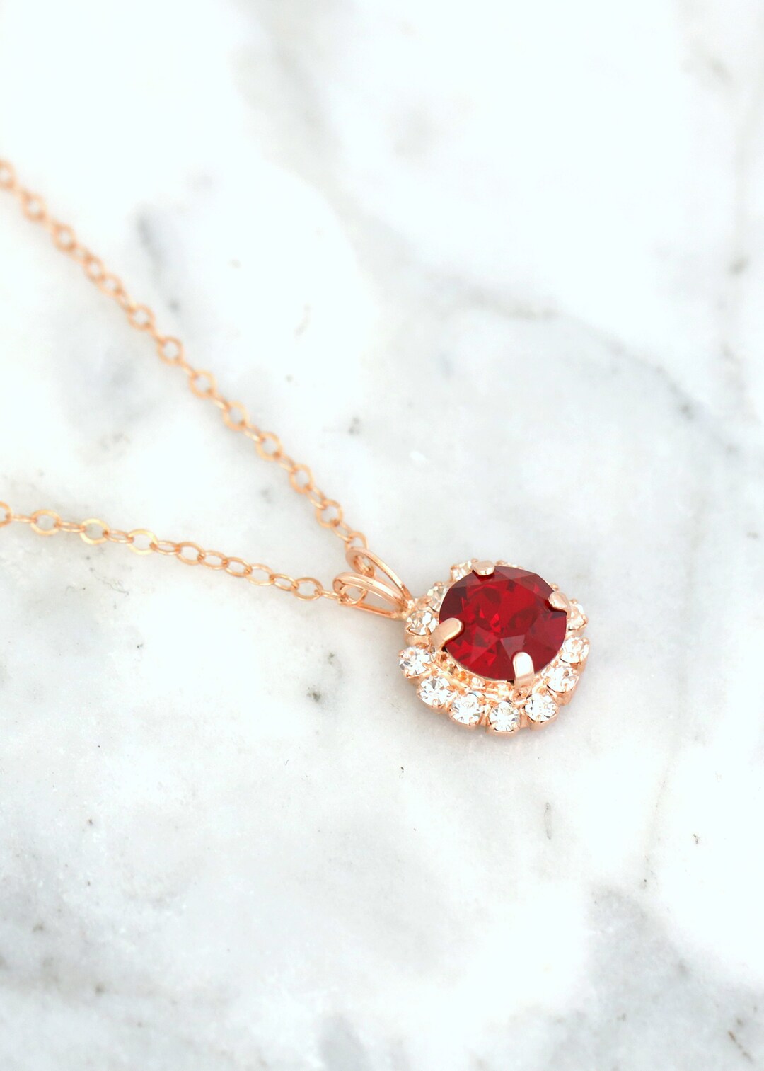 Red Ruby Necklace, Red Crystal Necklace, Gift for Her, Crimson Red ...