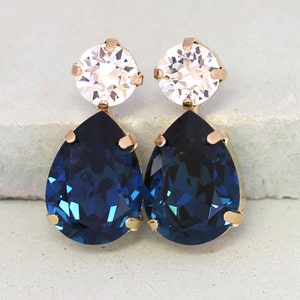 Blue Navy Earrings, Navy Blue Earrings, Dark Blue Crystal Earrings, Bridal Navy Stud Earrings, Bridesmaids Earrings,Midnight Blue Earrings