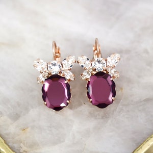 Purple Crystal Drop Earrings, Purple Plum Crystal Bridal Earrings, Amethyst Purple Crystal Earrings, Gift For Her, Bridesmaids Earrings. image 6