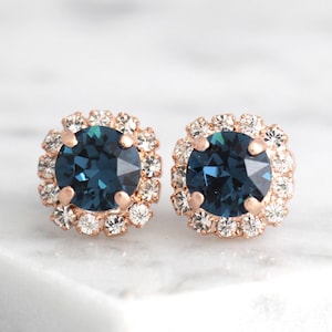 Blue Navy  Earrings, Dark Blue Studs, Marine Blue Earrings, Bridesmaids Earrings, Sapphire Gold Earrings ,Bridal Stud Earrings, Gift For Her
