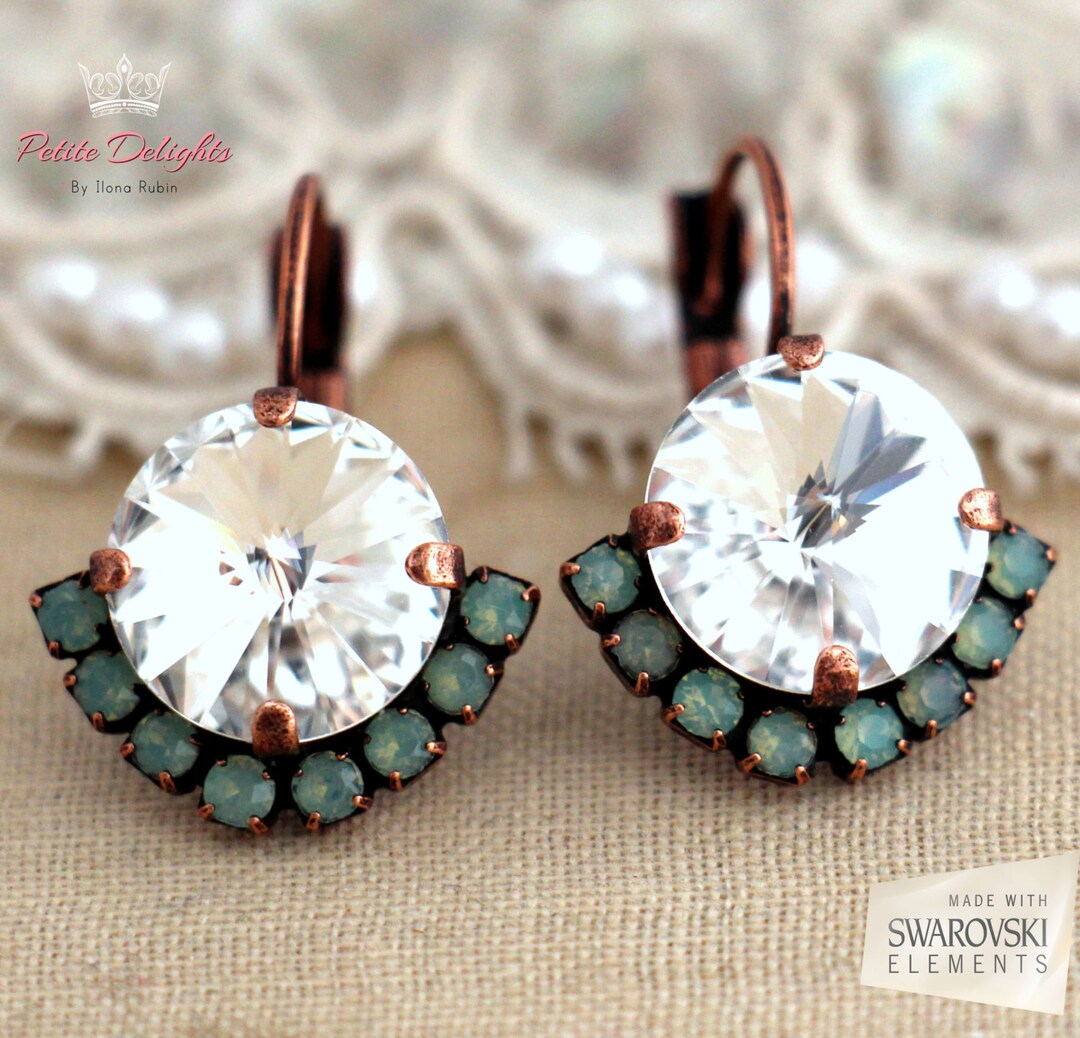 Crystal Mint Earrings, Drop Earrings, White Mint Drop Earrings