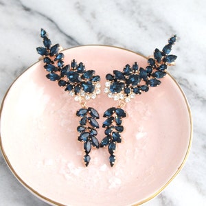 Climbing Earrings, Blue Navy Earrings, Bridal Climbing Earrings, Bridal Blue  Earrings, Statement Ear Crawler, Statement Blue Navy Earrings