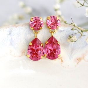 Pink Drop Crystal Earrings , Hot Pink Crystal Chandelier Earrings ...