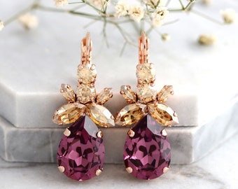 Boucles d'oreilles pendantes en cristal violet, boucles d'oreilles de mariée mûrier, boucles d'oreilles en cristal violet iris, boucles d'oreilles de mariée violettes, boucles d'oreilles violettes demoiselles d'honneur