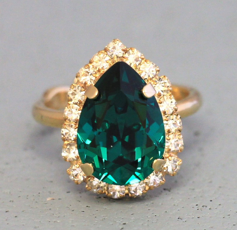 Emerald Ring Green Emerald Swarovski Crystal Ring Silver Etsy