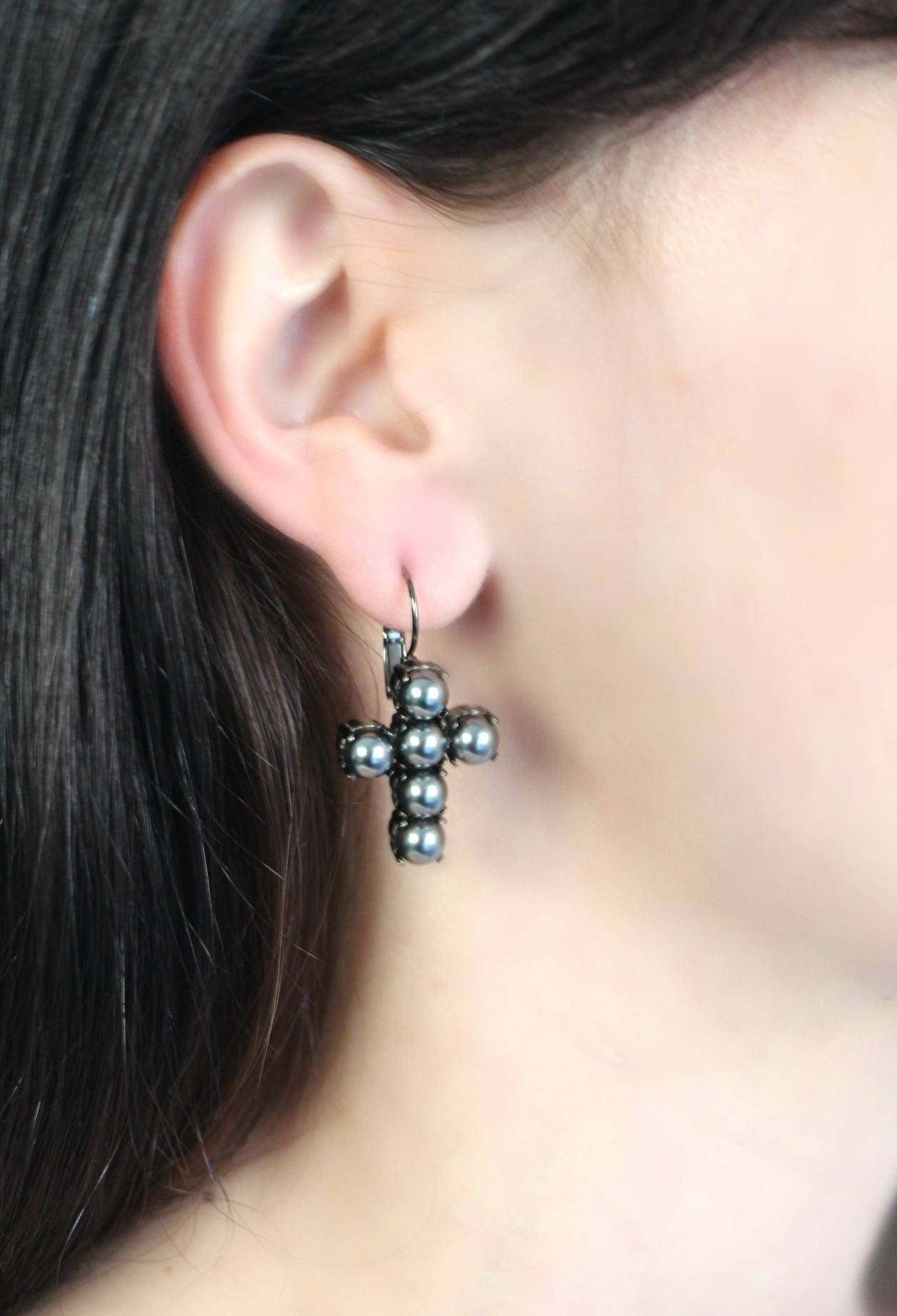 Heirloom Mini Cross Drop Earrings, Gold main image 1