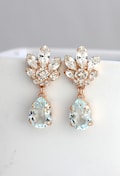 Bridal Chandeliers, Aquamarine Chandelier, Blue Sky Earrings, Bridal Earrings, Rose Gold Bridal Earrings, Bridal light Blue Drop Earrings.