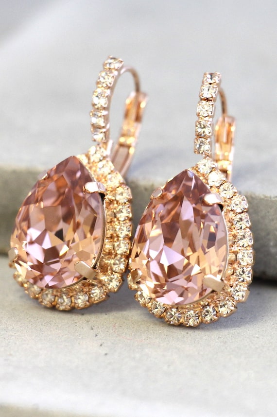 Blush Earrings Blush Bridal Earrings Blush pink Crystal Drop | Etsy