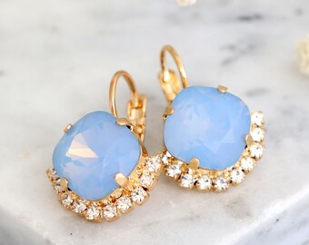 Blue Drop Earrings, Light Blue Crystal Earrings, Bridal Dusty Blue Earrings, Powder Blue Earrings, Bridal Blue Opal Earrings, Gift For Her