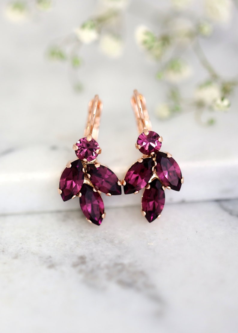 Purple Earrings Purple Drop Earrings Bridal Purple Crystal - Etsy