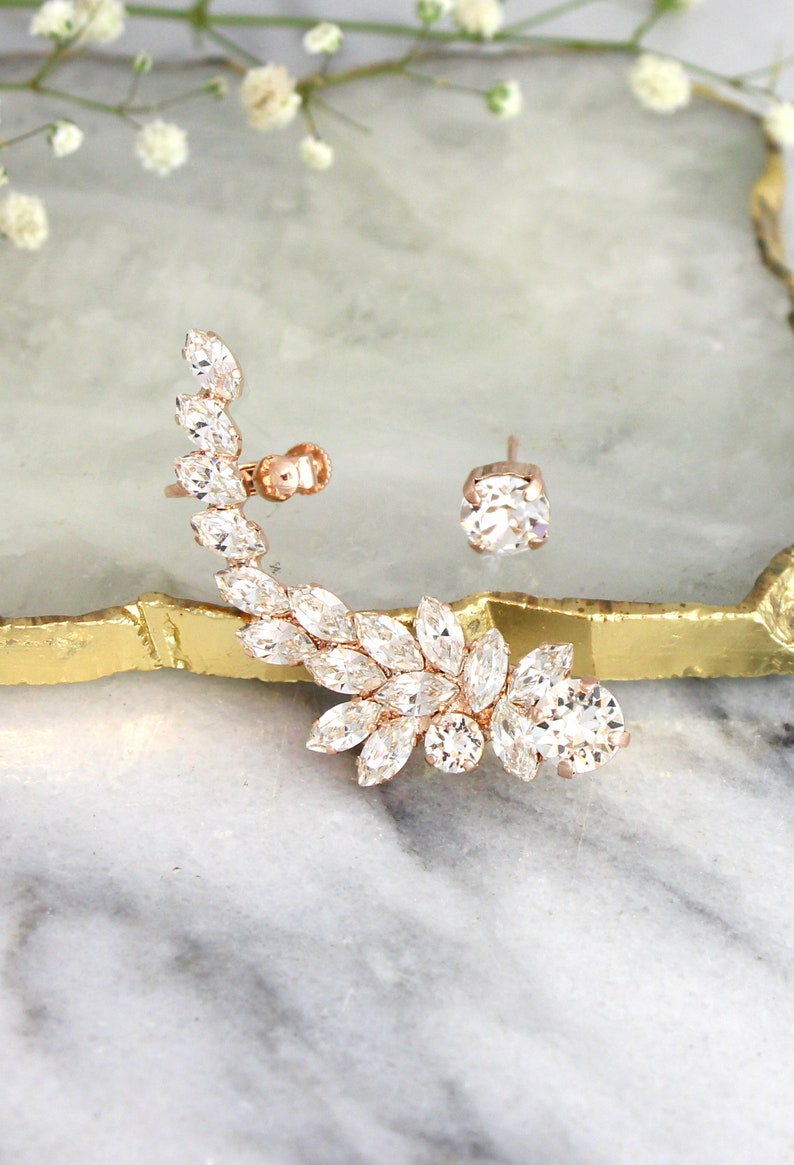 Ear Cuff Earrings Bridal Climber Crystal Earrings Crystal Etsy Canada