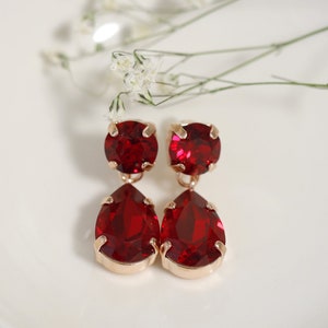 Red Ruby Chandelier Earrings, Red Ruby Crystal Classic Bridal Chandelier Earrings, Garnet Red Bridal Drop Earrings, Red Chandeliers image 5