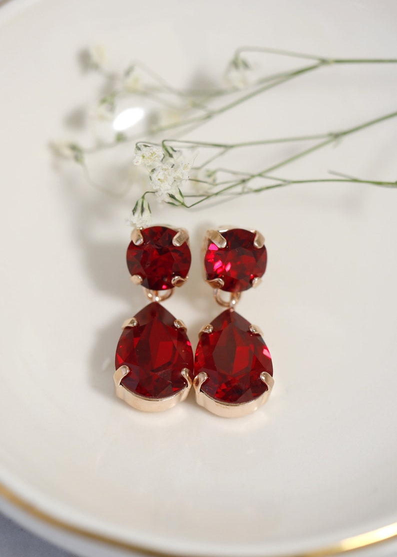 Red Ruby Chandelier Earrings, Red Ruby Crystal Classic Bridal Chandelier Earrings, Garnet Red Bridal Drop Earrings, Red Chandeliers image 5