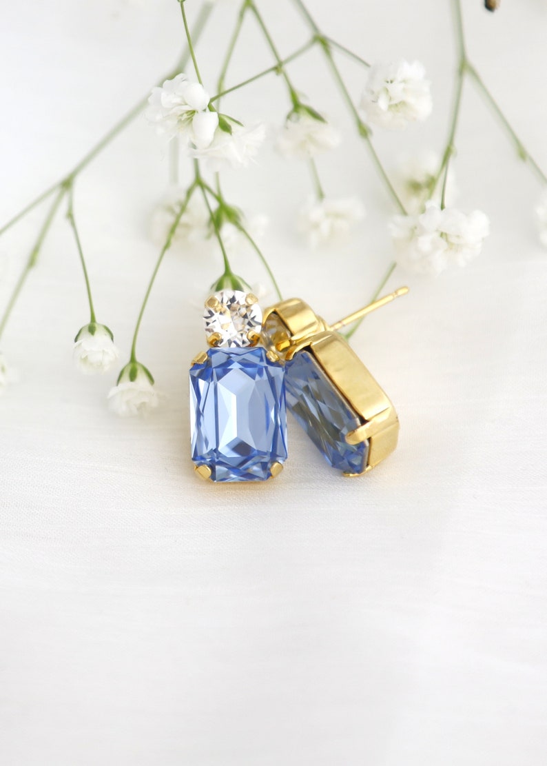 Blue Aquamarine Stud Earrings, Light Sapphire Crystal Bridal Earrings, Aquamarine Blue Bridesmaids Earrings, Light Blue Studs, Gift For Her image 8