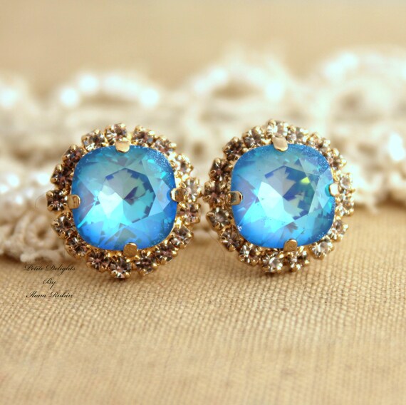 Blue Stud Earrings Baby Blue Bridal Studs Swarovski Light Blue