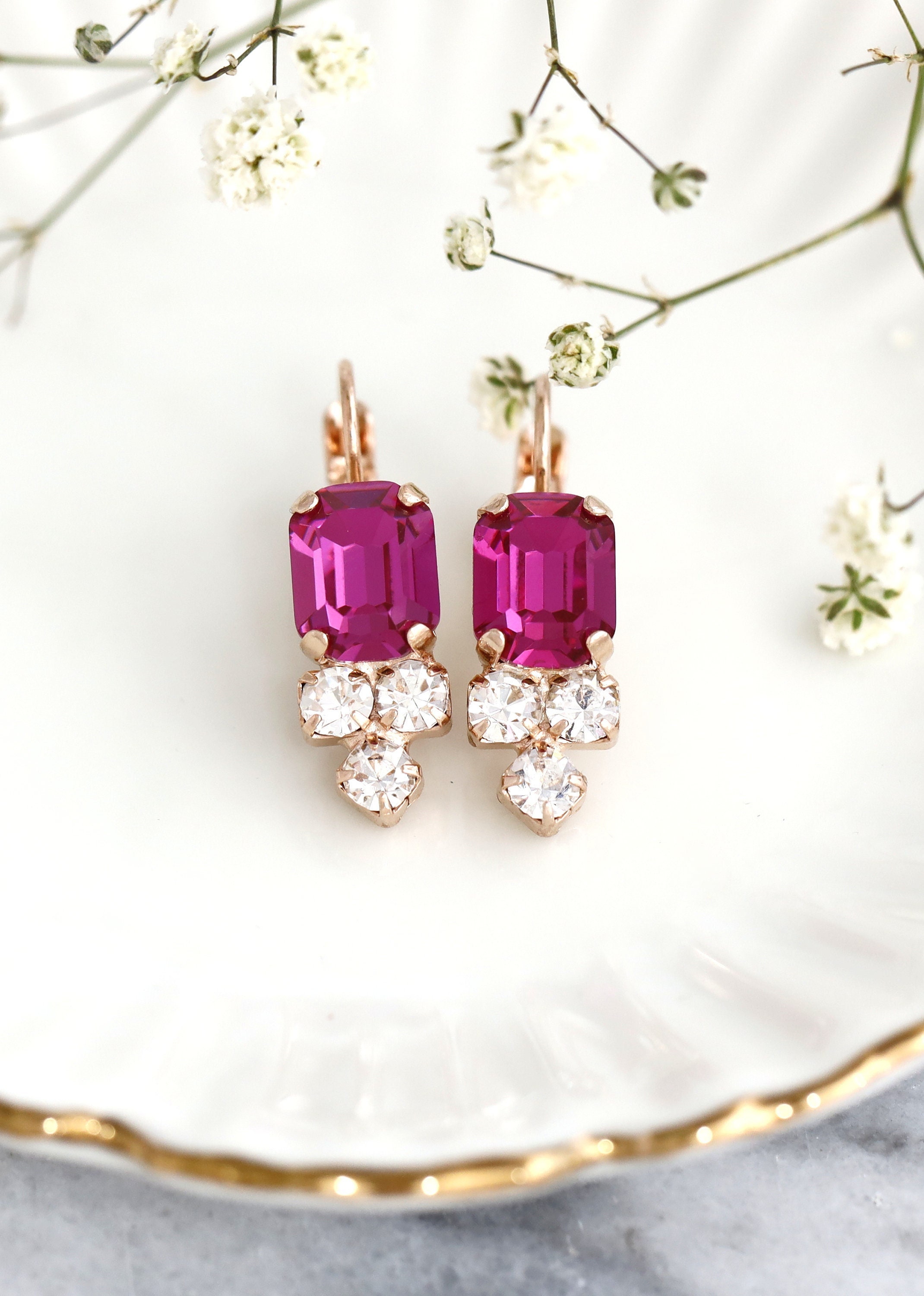 イヤリング Wilhelmina Garcia MINNIE BOW STUD EARRING / SS2024-HOT PINK Pink Ombre Gold Cubic Zirconia Bow Stud Statement Earrings