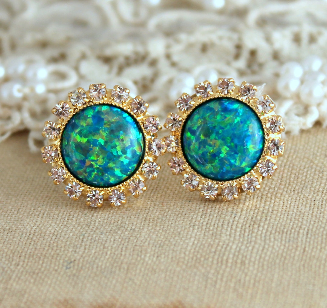 Opal Earrings, Opal Stud Earrings, Swarovski Earrings, Gift for Her ...