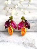 Multi Color Earrings, Bridal Multi Color Earrings, Purple Green Earrings, Gift For Her, Bridesmaids Earrings, Purple Orange Stud Earrings