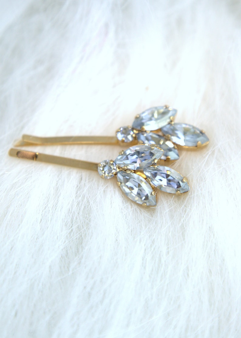 Bridal Hair Pin, Bridal Dusty Blue, Bridal Bobby Pin, Bridal Dusty Blue Crystal Bobby Pin, Wedding Hair Jewelry, Bridal Something Blue image 3