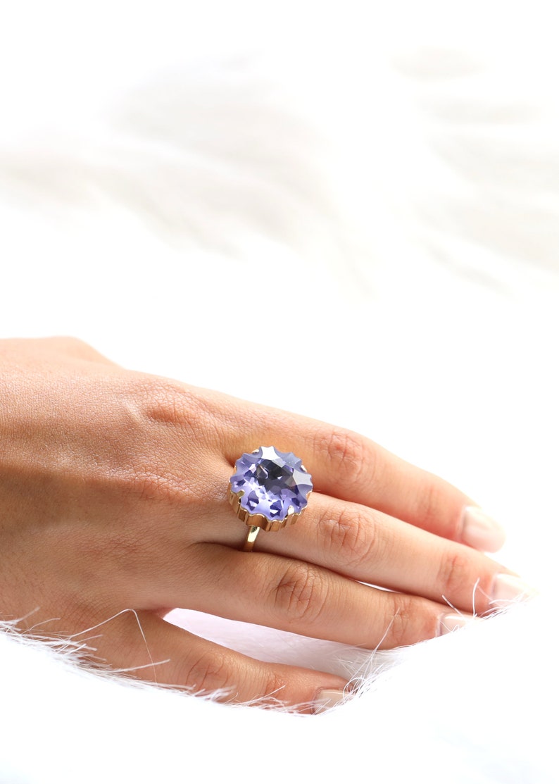 Purple Cocktail Ring Purple Statement Ring Crystal Cocktail Etsy