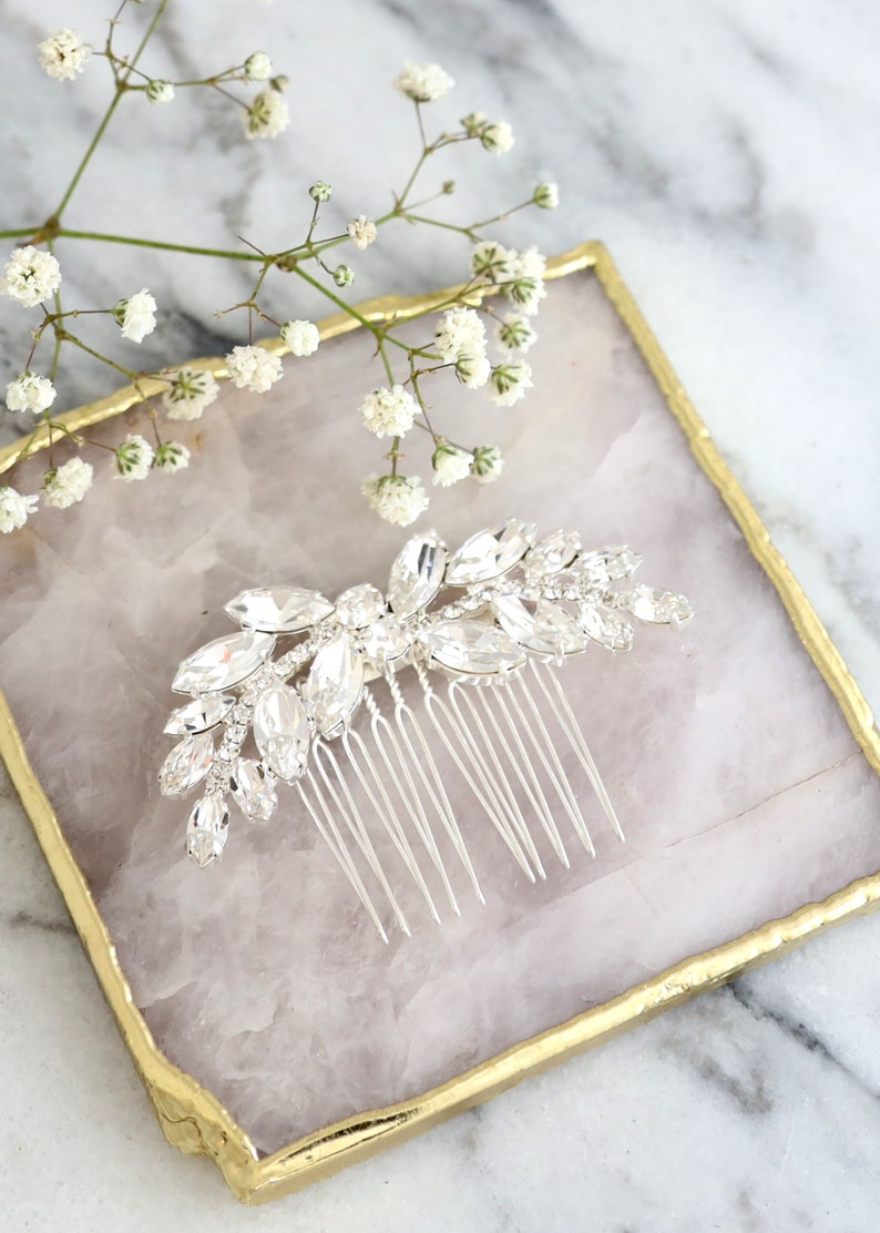 Bridal Hair Comb, Bridal Hair Crystal Comb, Rhinestone Hair Comb, Bridal Hair Accessories, Rose Gold Hair Comb, Bridal Silver Hair Comb Silver Finish