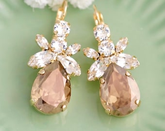 Bronze Drop Earrings, Pear Shape Crystal Bronze Earrings, Bronze Bridal Earrings, Vintage Inspired Drop Earrings, Elegant Wedding Jewelry