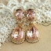 Blush Clip On Earrings, Bridal Clip On Crystal  Earrings, Bridal Chandelier Earrings, Swarovski Earrings, Morganite Bridal Long Earrings 