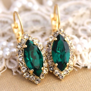 Emerald Earrings, Emerald Crystal drop earrings,  Marquise Green Drop Emerald earrings, Bridesmaids earrings, Bridal earrings ,Gift for her