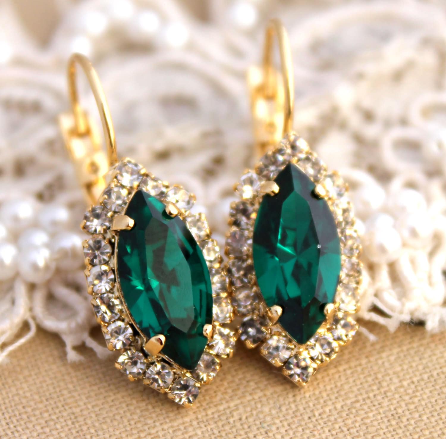 Emerald Earrings Swarovski drop earrings Marquise Drop | Etsy